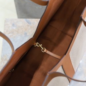 Y Tote Bag Beige Brown Canvas Leather