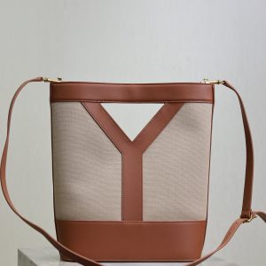 Y Small Bucket 23cm Caramel Beige Canvas Leather