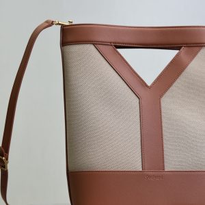 Y Small Bucket 23cm Caramel Beige Canvas Leather