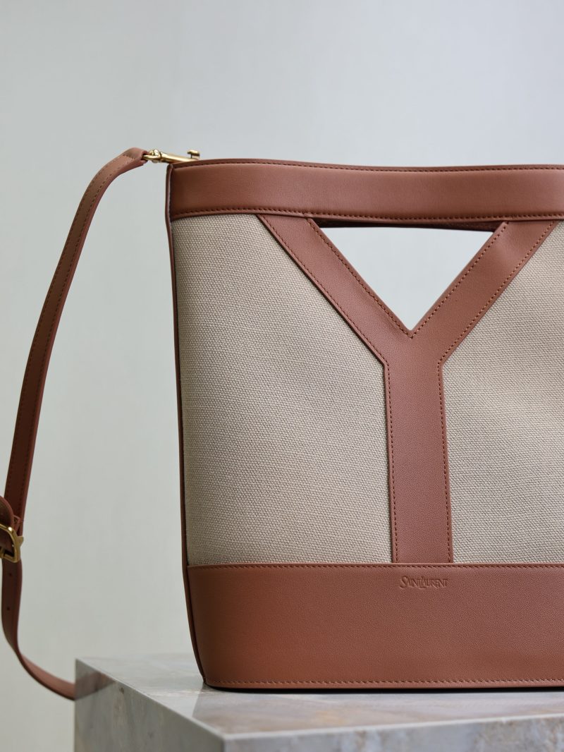 Y Small Bucket 23cm Caramel Beige Canvas Leather