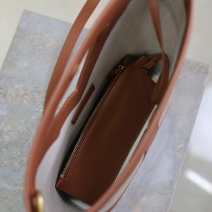 Y Small Bucket 23cm Caramel Beige Canvas Leather