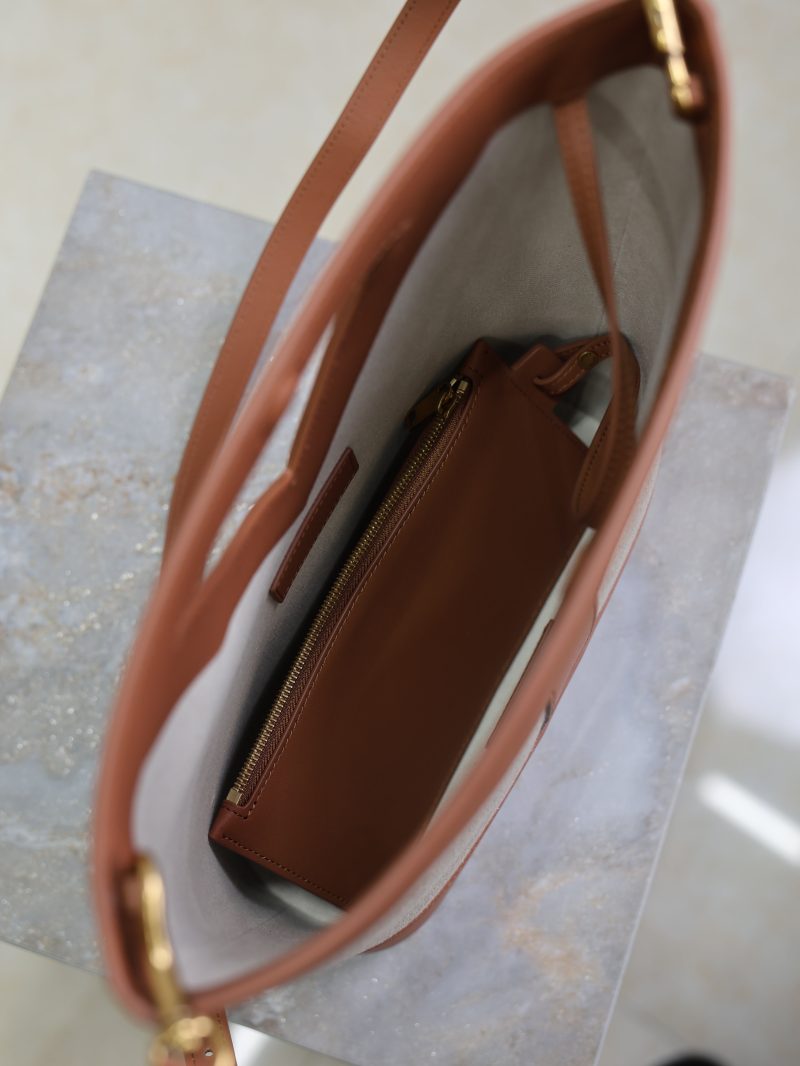 Y Small Bucket 23cm Caramel Beige Canvas Leather