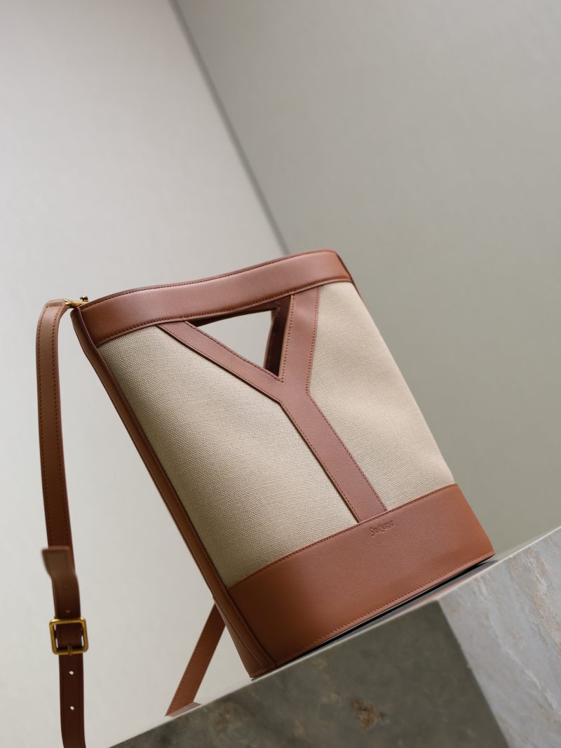 Y Small Bucket 23cm Caramel Beige Canvas Leather