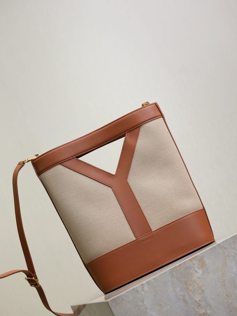 Y Small Bucket 23cm Caramel Beige Canvas Leather