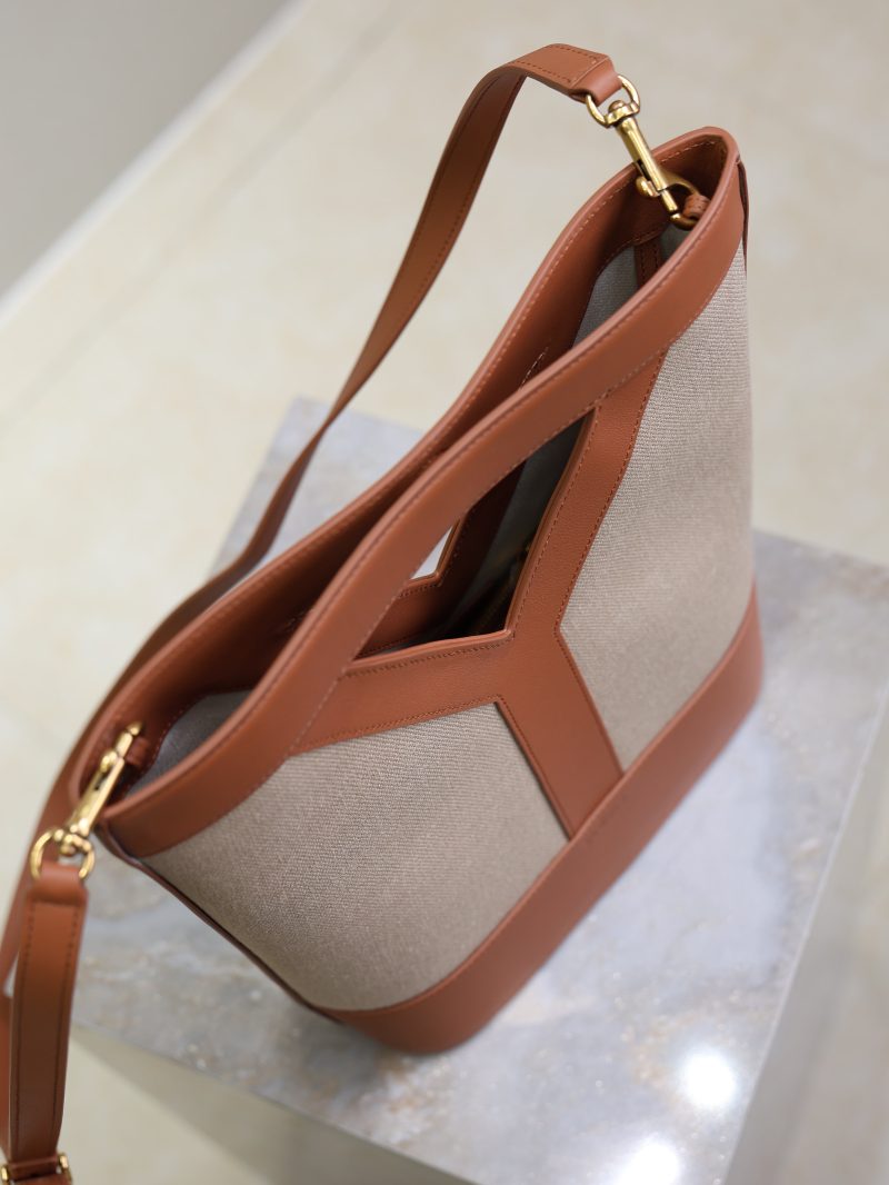 Y Small Bucket 23cm Caramel Beige Canvas Leather