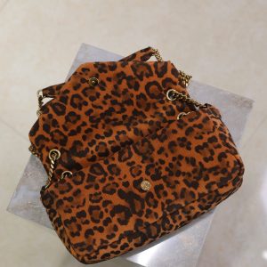 YSL 26cm Calypso Chain Bag Brown Leopard Printed Canvas