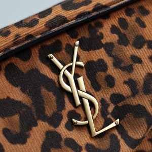 YSL 26cm Calypso Chain Bag Brown Leopard Printed Canvas