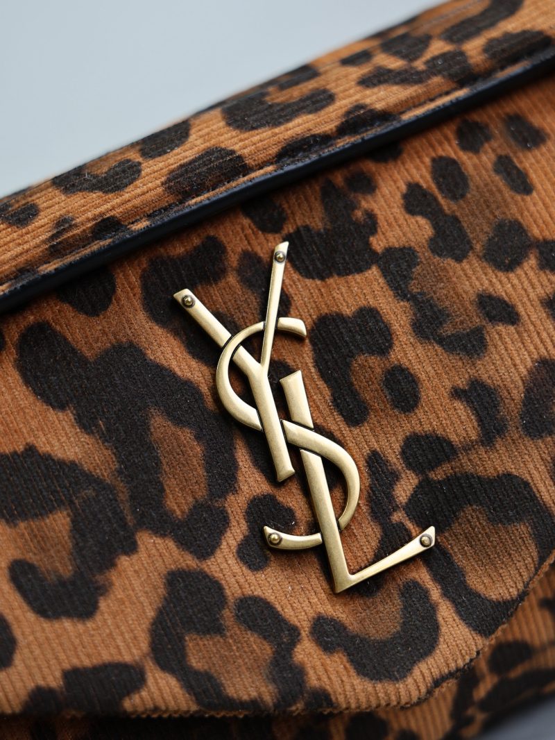 YSL 26cm Calypso Chain Bag Brown Leopard Printed Canvas