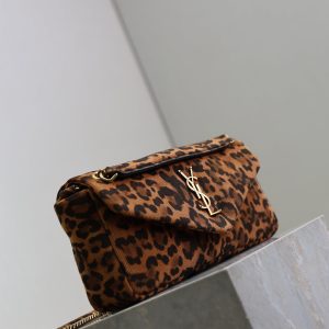 YSL 26cm Calypso Chain Bag Brown Leopard Printed Canvas