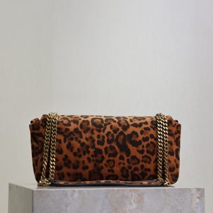 YSL 26cm Calypso Chain Bag Brown Leopard Printed Canvas