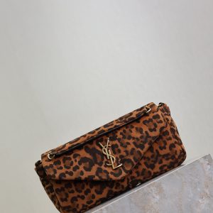 YSL 26cm Calypso Chain Bag Brown Leopard Printed Canvas