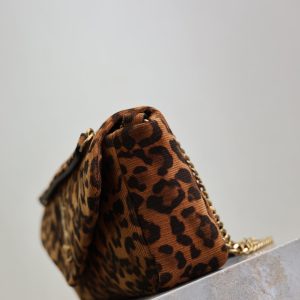YSL 26cm Calypso Chain Bag Brown Leopard Printed Canvas