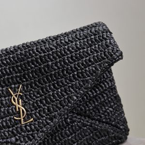 Envelope Clutch 29cm Black Raffia Leather