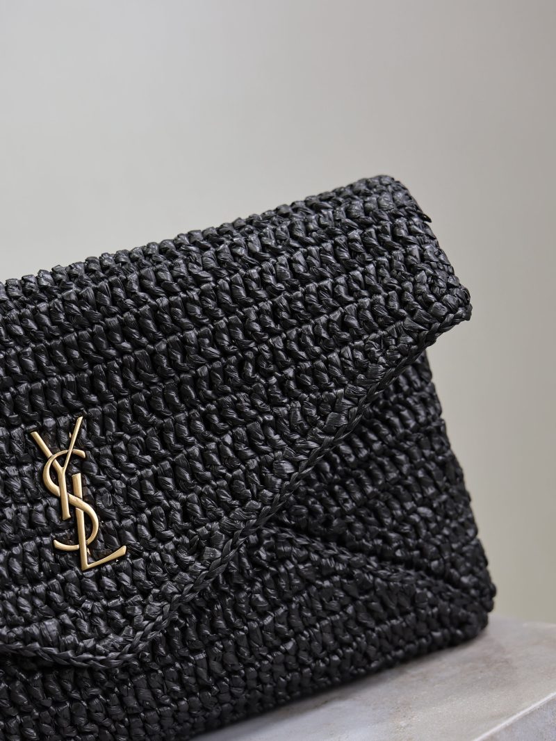 Envelope Clutch 29cm Black Raffia Leather