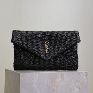 Envelope Clutch 29cm Black Raffia Leather