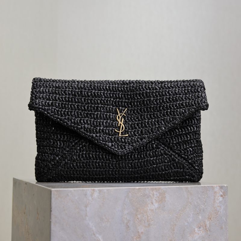 Envelope Clutch 29cm Black Raffia Leather