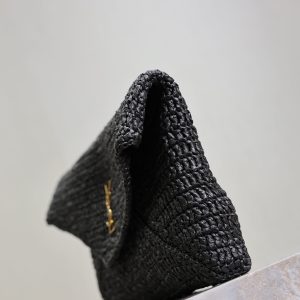 Envelope Clutch 29cm Black Raffia Leather