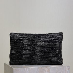 Envelope Clutch 29cm Black Raffia Leather
