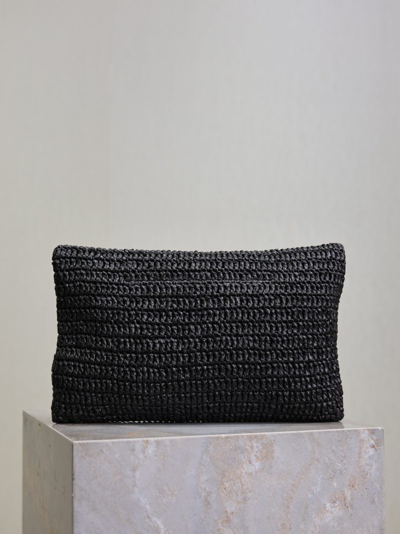 Envelope Clutch 29cm Black Raffia Leather