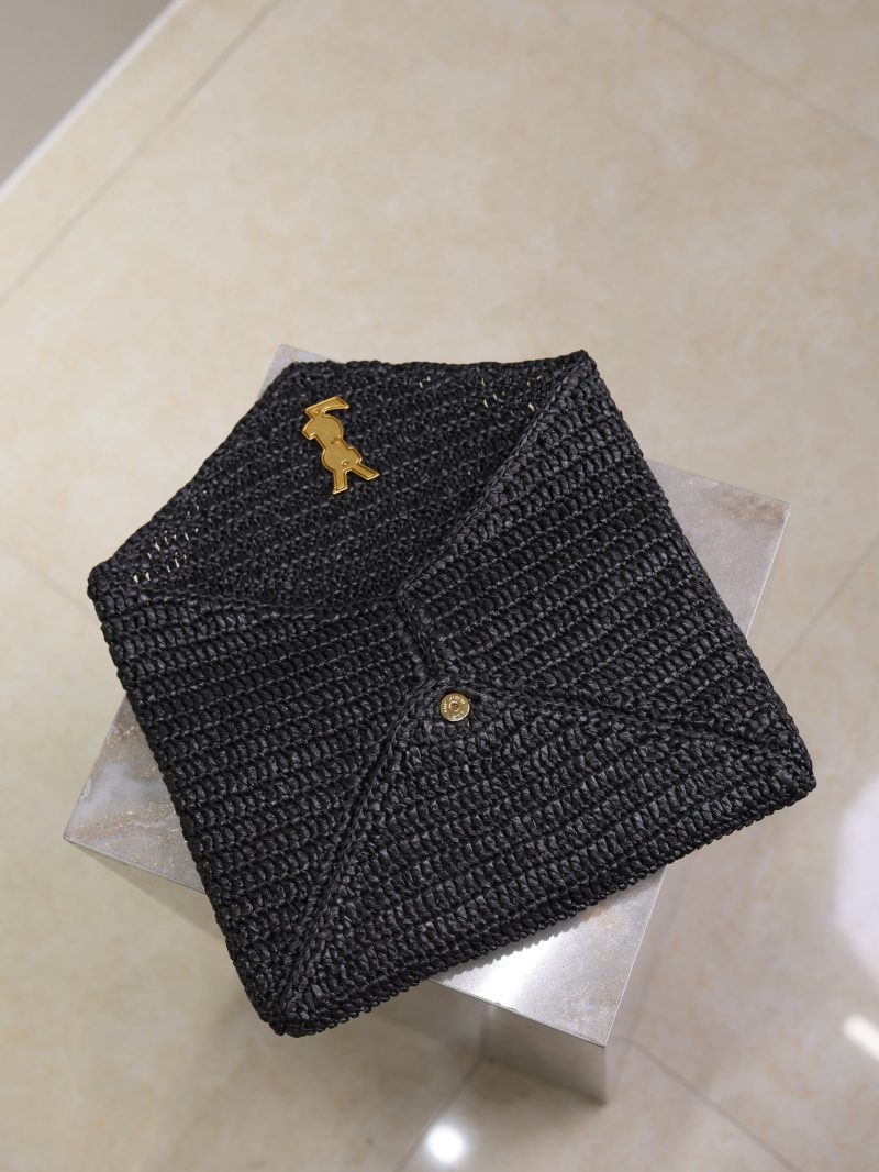 Envelope Clutch 29cm Black Raffia Leather