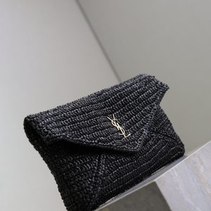 Envelope Clutch 29cm Black Raffia Leather