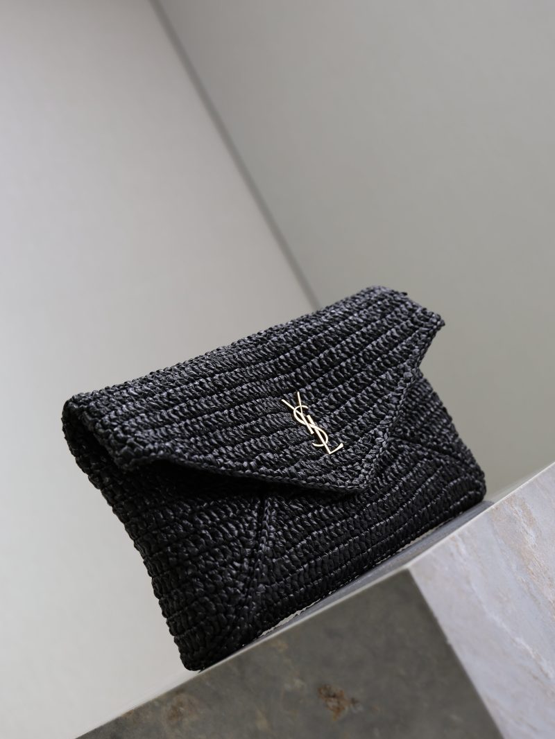 Envelope Clutch 29cm Black Raffia Leather
