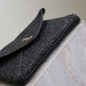 Envelope Clutch 29cm Black Raffia Leather