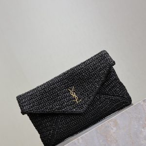Envelope Clutch 29cm Black Raffia Leather