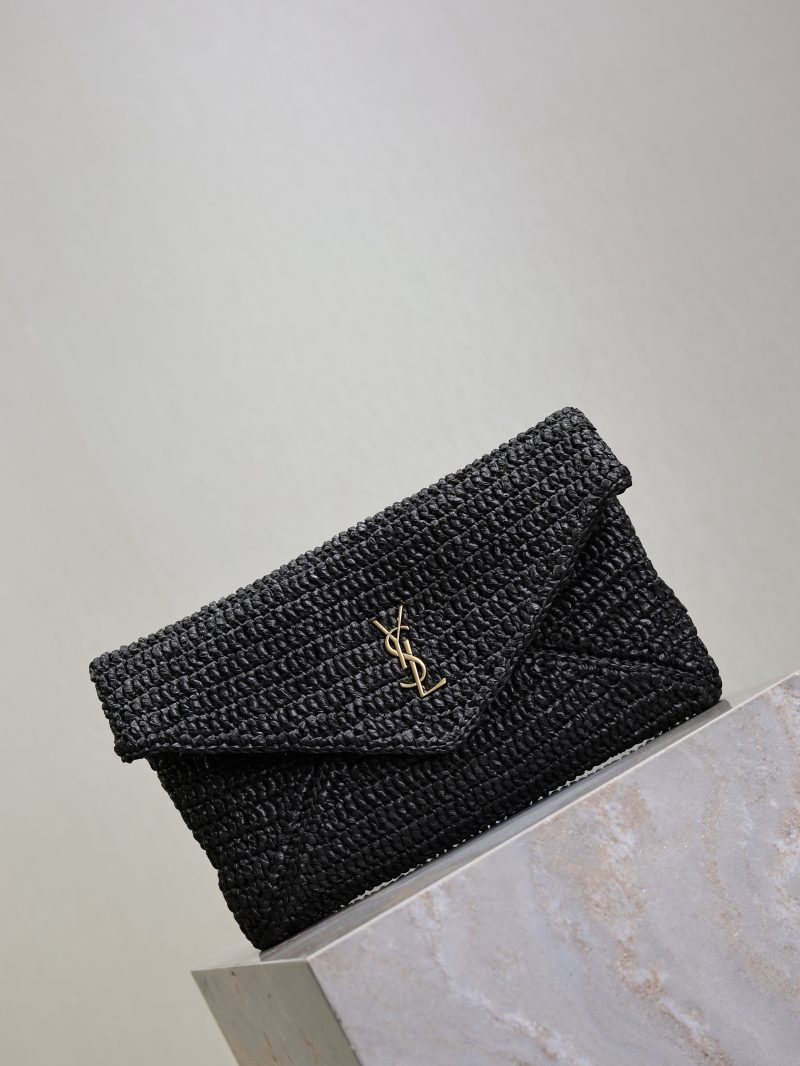 Envelope Clutch 29cm Black Raffia Leather