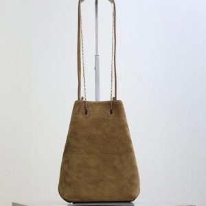 Pochon Bucket Bag 20cm Brown Suede Bronze-Tone HW