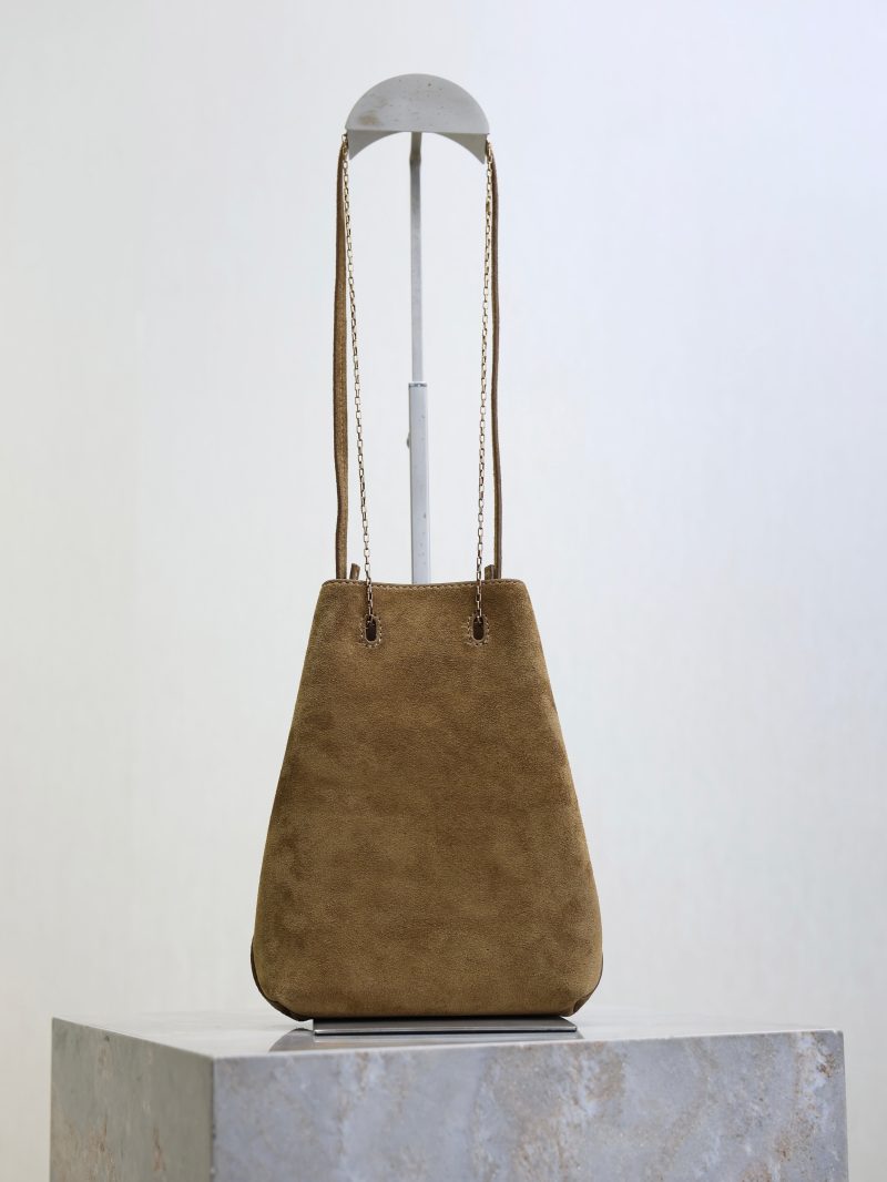 Pochon Bucket Bag 20cm Brown Suede Bronze-Tone HW