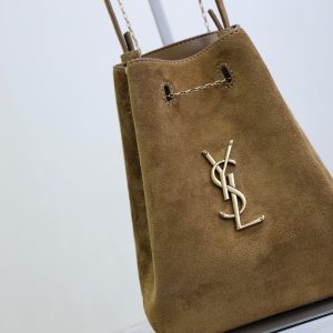 Pochon Bucket Bag 20cm Brown Suede Bronze-Tone HW