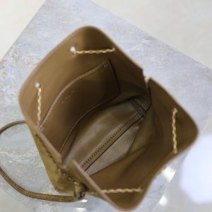 Pochon Bucket Bag 20cm Brown Suede Bronze-Tone HW