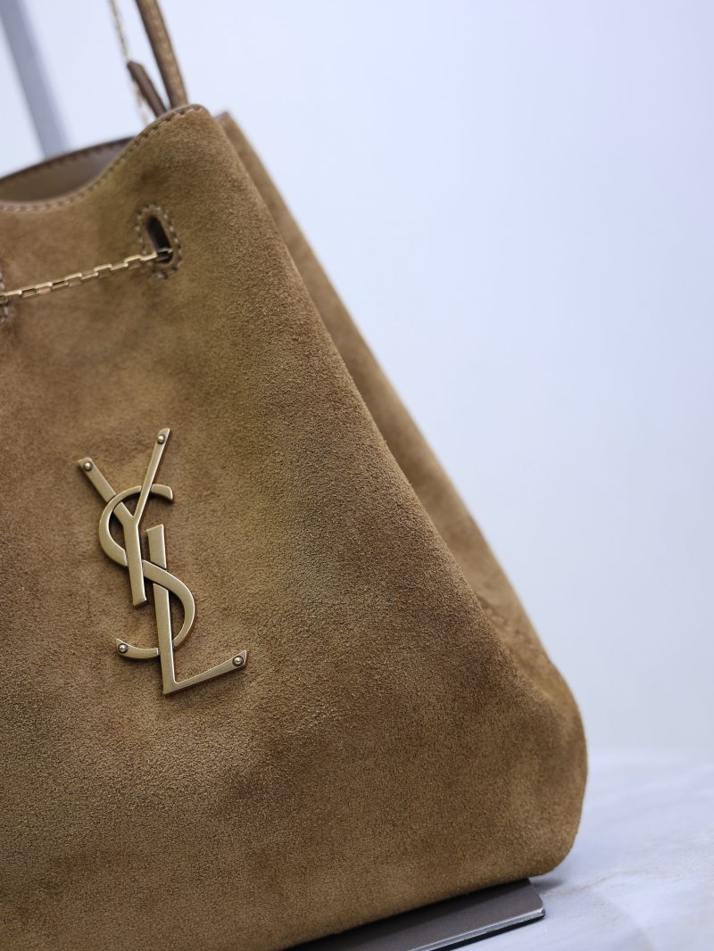 Pochon Bucket Bag 20cm Brown Suede Bronze-Tone HW
