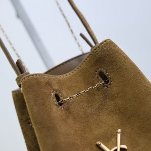 Pochon Bucket Bag 20cm Brown Suede Bronze-Tone HW