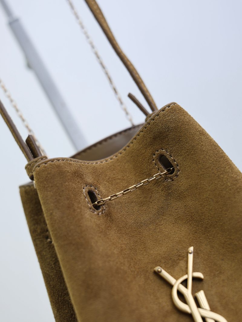 Pochon Bucket Bag 20cm Brown Suede Bronze-Tone HW