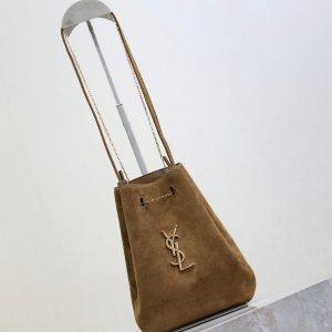 Pochon Bucket Bag 20cm Brown Suede Bronze-Tone HW