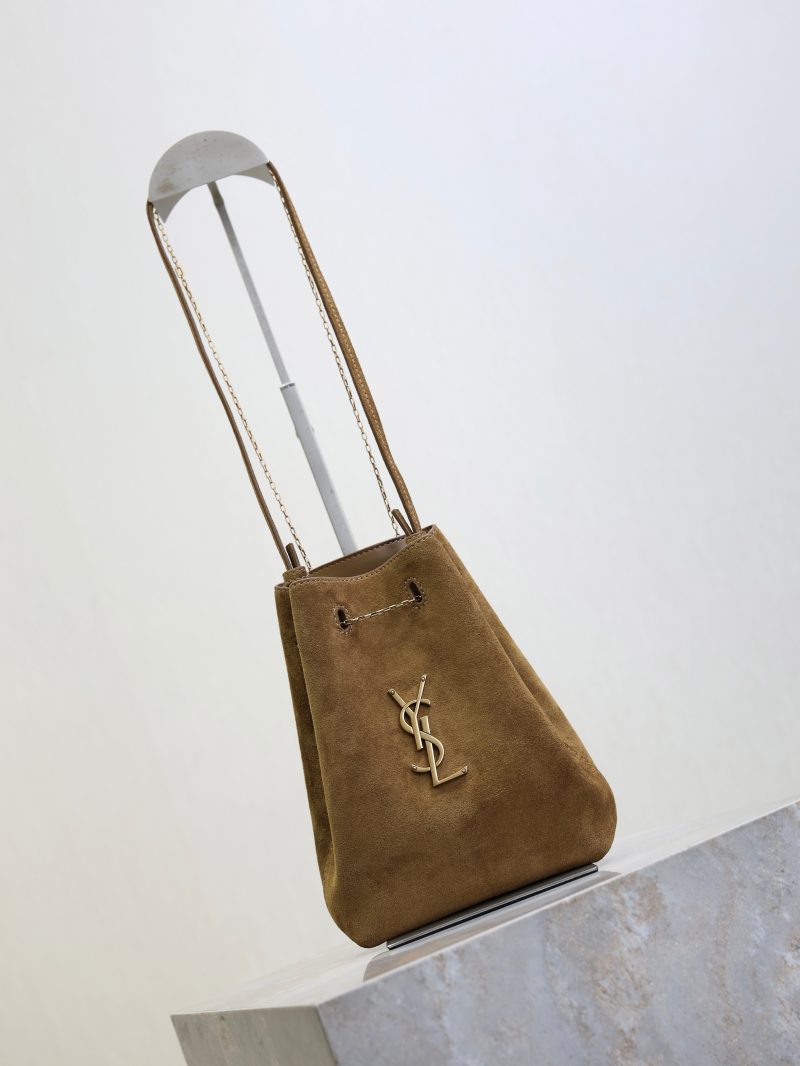 Pochon Bucket Bag 20cm Brown Suede Bronze-Tone HW