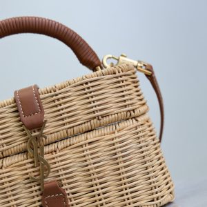 YSL Vanity Bag Beige Brown Raffia Cowhide