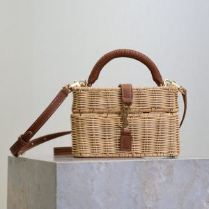YSL Vanity Bag Beige Brown Raffia Cowhide