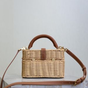 YSL Vanity Bag Beige Brown Raffia Cowhide
