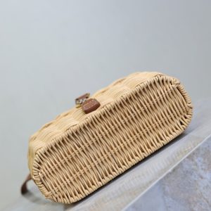 YSL Vanity Bag Beige Brown Raffia Cowhide