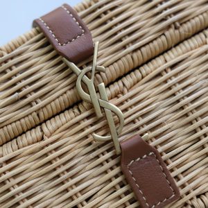 YSL Vanity Bag Beige Brown Raffia Cowhide