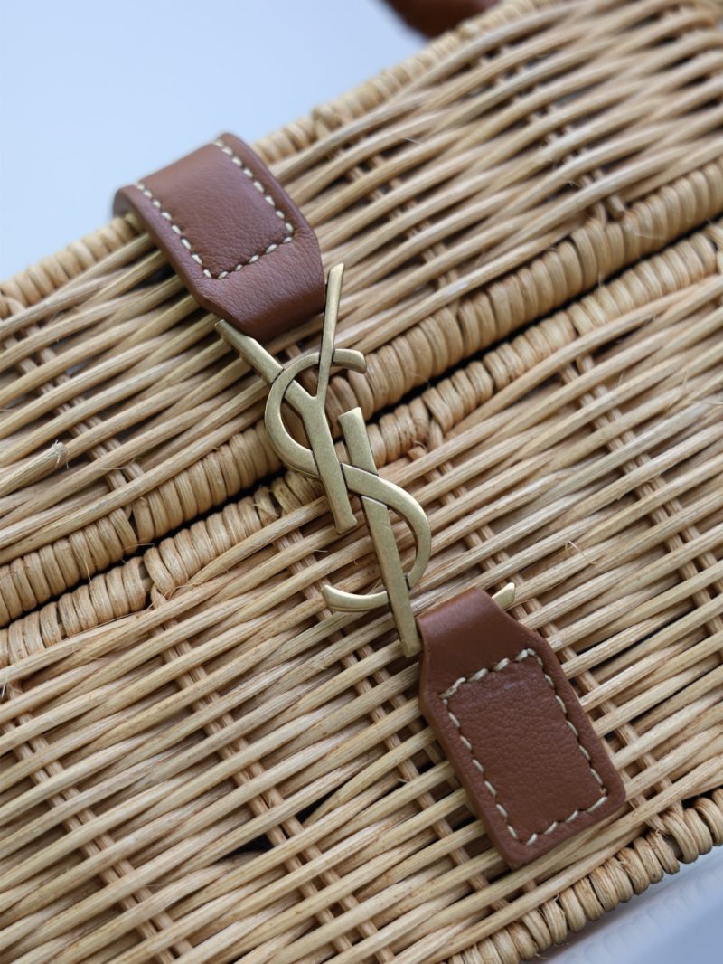 YSL Vanity Bag Beige Brown Raffia Cowhide