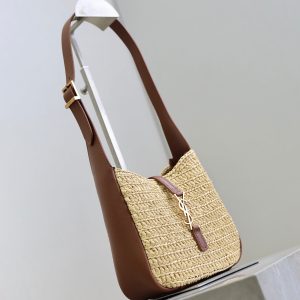 LE 5A7 Mini 15cm Brown Beige Raffia Leather GHW