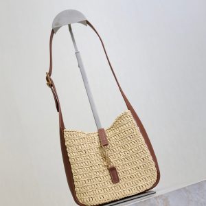 LE 5A7 Mini 15cm Brown Beige Raffia Leather GHW