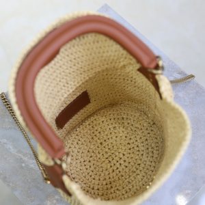 Gaby Bucket 17cm Brown Beige Raffia Leather GHW
