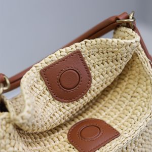 Gaby Bucket 17cm Brown Beige Raffia Leather GHW