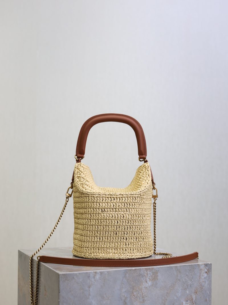 Gaby Bucket 17cm Brown Beige Raffia Leather GHW