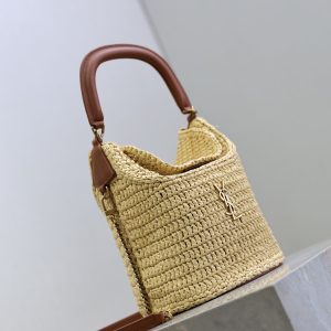 Gaby Bucket 17cm Brown Beige Raffia Leather GHW